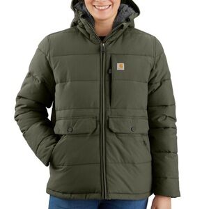 Carhartt Green Puffer Jacket with High Collar and Boxy Fit